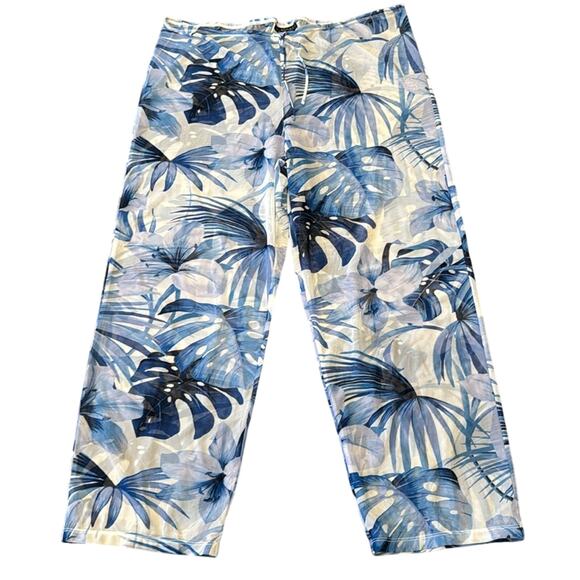 La Blanca Women's Tropical Swimsuit Coverup Crop Pants White Blue Size L - Picture 1 of 8